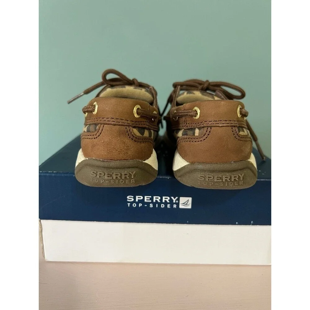 Sperry Top-Sider Girls Leopard Print Brown Boat Shoes Lace Up Comfort Size 9M